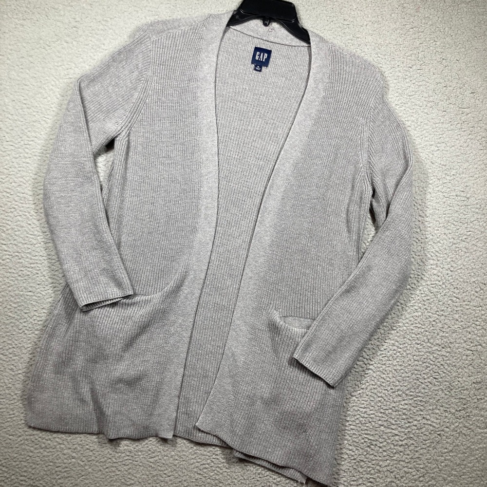 GAP Cardigan Womens XL Grey Ribbed Knit Open Front Pocket Sweater Lagenlook
